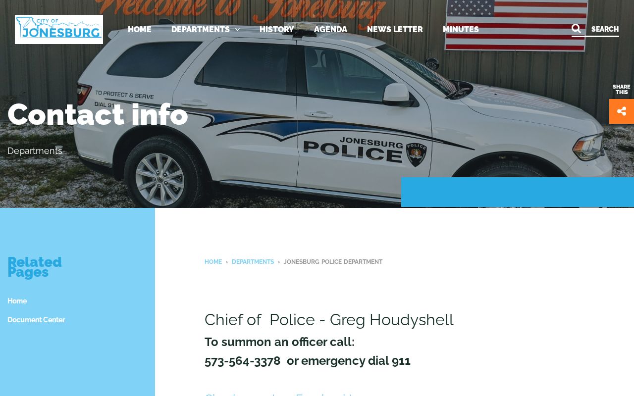Jonesburg Police Department official contact page for Jonesburg arrest-record requests