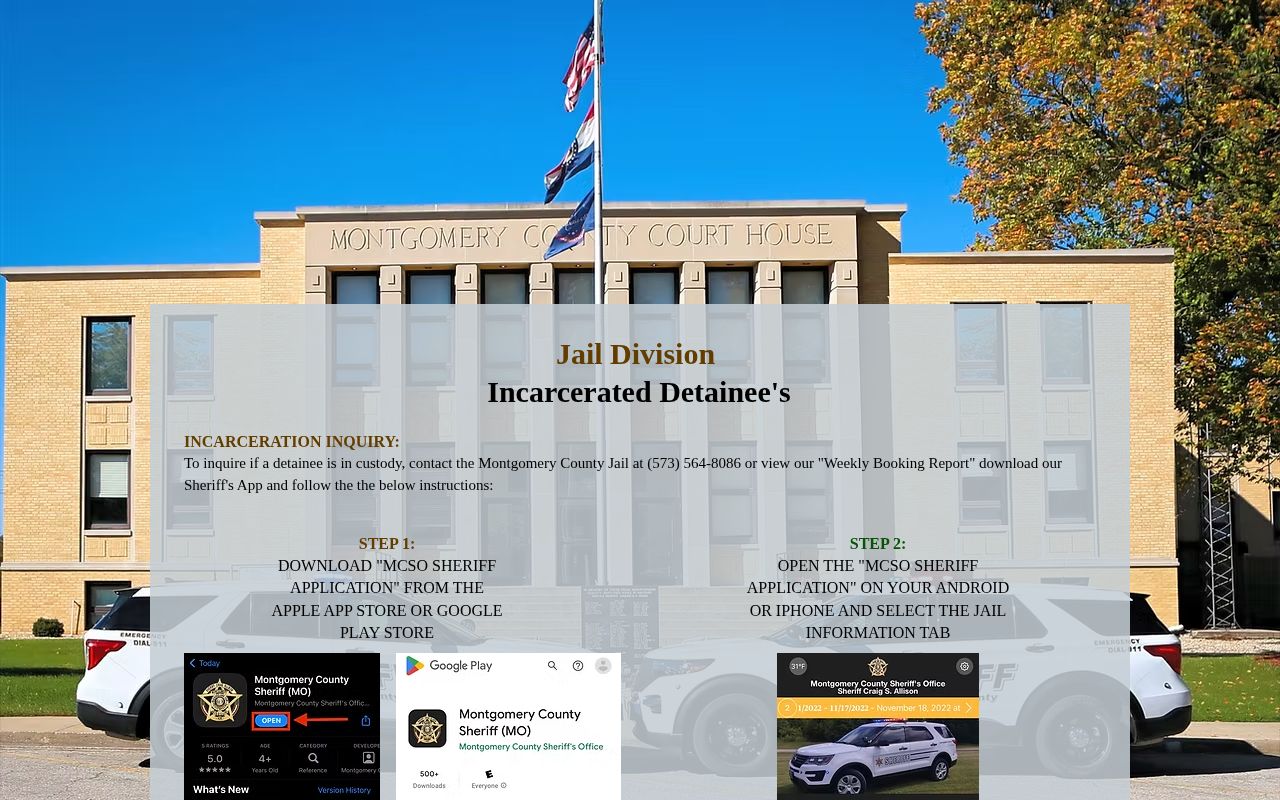 Montgomery County Jail official current-custody and weekly booking report instructions